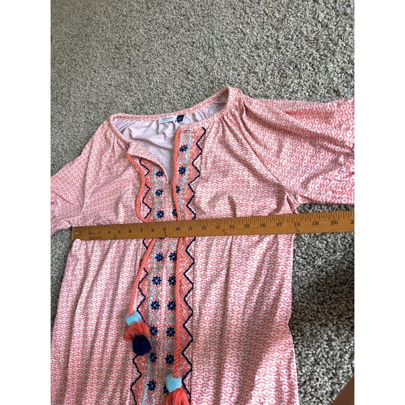 Cabana Women's Sz Large Life Pink Printed Tunic Dress W/ Embroidered - Picture 9 of 10